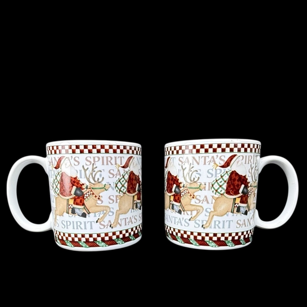 Sakura Santa's Spirits‎ Debbie Mumm Matching Coffee Mugs/Cups Y2K Xmas Set Of 2